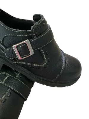 Milwaukee motorcycle women’s biker shoes black leather grunge buckle & stitching thumbnail 5