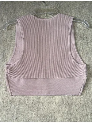 Aritzia Babaton Sculpt Deep V-neck Cropped Halo Pink Sz Large Spring Pastel thumbnail 6