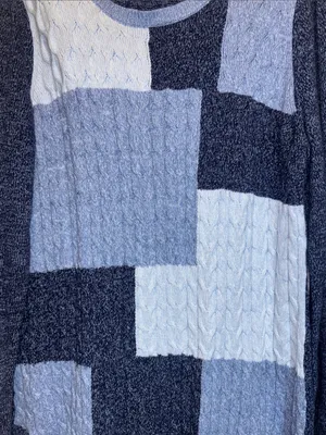 Kendra Scott Patchwork Shades Of Blue Cotton Sweater Scoop Neck Xxl Oversized thumbnail 2