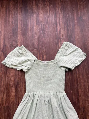 Madewell Sunfaded Mint Green Linen-Blend Lucie Smocked Midi Dress - Size XS thumbnail 3
