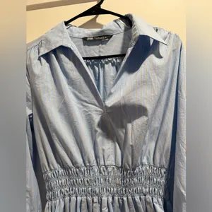 Zara‎ Light Blue Striped Shirt dress size L thumbnail 3