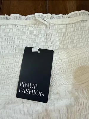 NWT Pinup Fashion White Dress 16W Plus Size Smocked Tiered Midi Puff Sleeve thumbnail 10