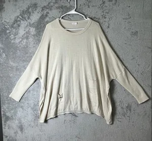Mersea One Size Cream‎ Knit Tunic Sweater Oversized Pocket Pullover Coastal Chic thumbnail 1