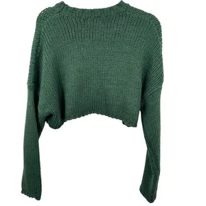 Edikted Green Star Cropped Chunky Knit Sweater Crew Neck Long Sleeve Pullover‎ thumbnail 5