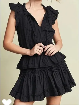 Misa Lillian Black Sleeveless Ruffle Eyelet V-neck Tiered Mini Dress Size Small thumbnail 1