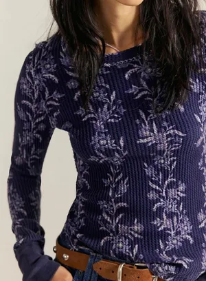 NEW Free People Pretty Little Folk Vines Soft Thermal Long Sleeve Cotton Top XS thumbnail 1