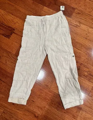 Free People Feelin' Good Beige High-Rise Linen Blend Straight Pants Size S NWT thumbnail 1