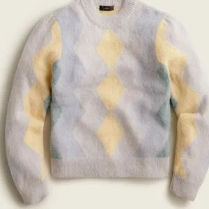J. Crew blue and yellow argyle alpaca wool crewneck sweater thumbnail 1