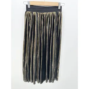 Trouve Metallic Black‎ Gold Shimmer Pleated Maxi Skirt Womens Size XS thumbnail 2