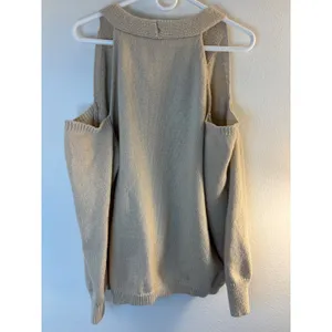 Tan Beige Cold Shoulder Button Front Cardigan Knit Sweater 3XL Size 3X thumbnail 6