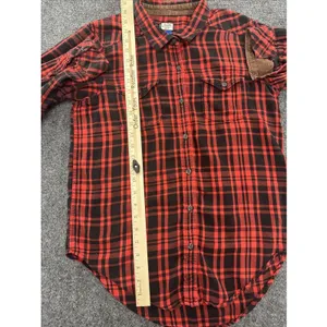 KAVU Women’s M Red Black Plaid Flannel Shirt Corduroy Elbow Patches Outdoor thumbnail 7