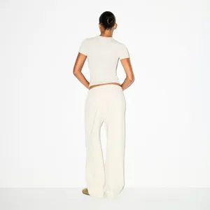 SKIMS Small Oatmeal Heather Cotton Fleece Classic Straight Leg Pants NWT thumbnail 4