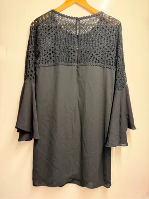 Lilly Pulitzer Size 12 Onyx Black Bell Sleeve Lace Trim Dress womens thumbnail 4
