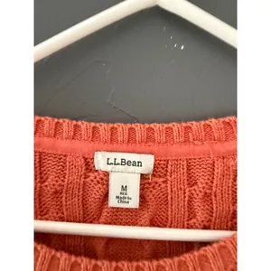 LL Bean Womens Medium Coral Orange Cable Knit 100% Cotton Sweater Fisherman thumbnail 3