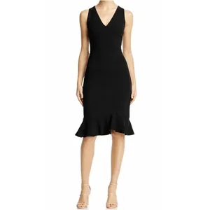 Betsey Johnson Scuba Crepe Dress Sheath Flirty Ruffle‎ Hem Size 12 Black thumbnail 2