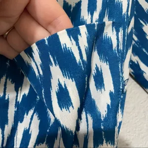 Maeve Blue Ikat Print 3/4 Sleeve Mini Shirt Dress Womens XS Belted Boho Anthro thumbnail 4