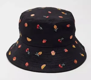 Urban Outfitters Fruit Embroidered Black‎ Bucket Hat One Size OS Summer Festival thumbnail 1