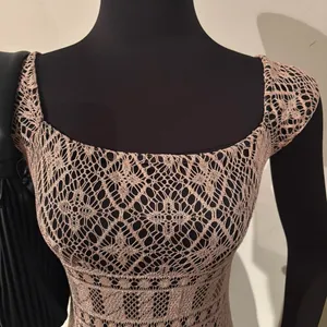 Vintage Y2K Monster Girl Crochet Beige Square Neckline Mini Dress size S thumbnail 2