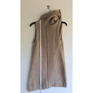 Tahari Womens Camel Tan Wool Blend Sleeveless Hooded Sweater Vest XS Longline thumbnail 6
