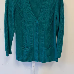 Y2K Croft & Barrow Women's Teal Green Cable Knit Button Front Cardigan Sweater M thumbnail 4