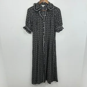 Max Studio London Women's XS Black White Polka Dot Midi‎ Dress Ruffle Trim NWT thumbnail 2