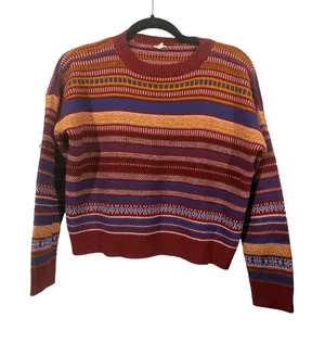 Garage Womens Fair Isle Striped‎ Sweater Rust Red Blue Multi Color Knit Size M thumbnail 1
