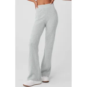 Alo Cashmere High-Waist Plush Waffle Pants Athletic Heather Grey Hi-Rise Sweater thumbnail 4