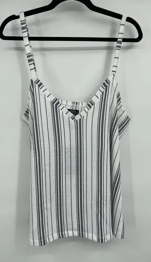 Laura Ashley Striped Tank Top Cami Sleeveless White Gray Womens Size XL NEW thumbnail 1