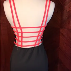 Mimi Chica Neon Pink Caged Back Black Bodycon Dress thumbnail 4