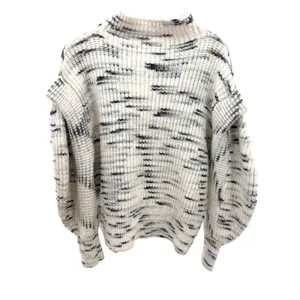 Varley Belgrave Dalmation Knit Mock Neck Sweater Balloon Sleeve Marled M Relaxed thumbnail 8