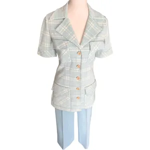 Vintage 70s‎ Light Blue Plaid Safari Womens Suit Act iii thumbnail 2