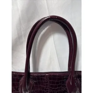 Brentwood Beauties Faux Leather Croc Tote Bag Purse Brown Shiny thumbnail 3
