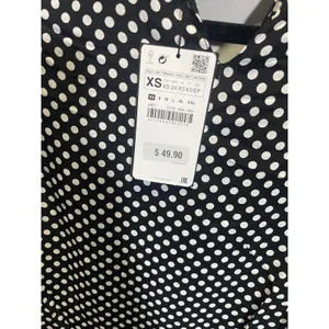Zara Polka Dot Blouse Womens XS Black White Mock Neck Ruffle Short Sleeve Retro‎ thumbnail 4