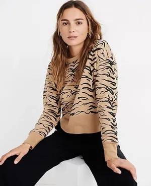 Madewell Crop Sweatshirt Size XS Tiger Stripe AF979 Long Sleeves Cropped Fit thumbnail 1