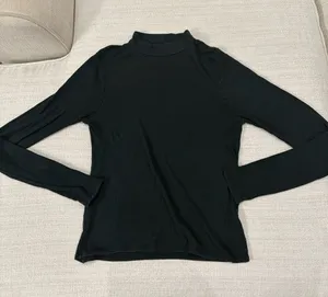 American Eagle Outfitters Black Ribbed Mock Neck Long-Sleeve Top thumbnail 1