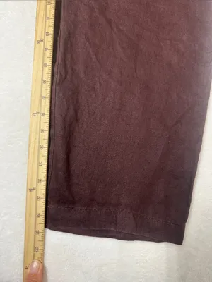 Women's Cropped Elastic-Waist Pants in Deep Brown 100% washable linen thumbnail 9
