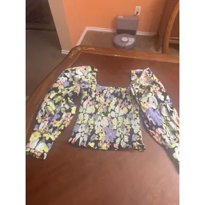 Free People Ariana Blouse Women's Multicolor Floral Smocked Balloon Sleeve Sz XS thumbnail 2