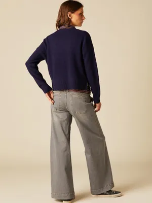 Nicoli Wide Leg Low-Rise Women's Jeans in Light Gray wash double button thumbnail 2