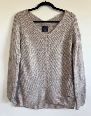 Abercrombie & Fitch Womens XS Marled Pink Oatmeal Ribbed V-Neck Sweater Pullover thumbnail 1