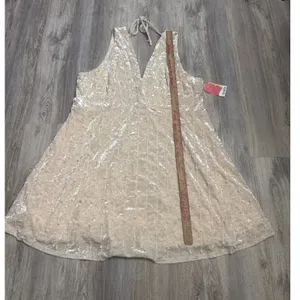 Arula Ivory Crushed Velvet V-Neck Lace Up Back Mini Dress Plus Size 3X NEW thumbnail 5