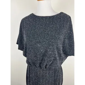 Donna Morgan Black Sparkle Metallic Knit Dolman Sleeve Midi Dress Size 12‎ thumbnail 5