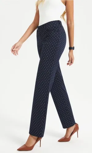 Betabrand Navy Blue Printed Dress Pants Yoga Pants Medium Long work trousers thumbnail 1
