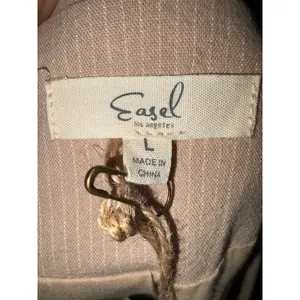 Easel‎ Los Angeles Tan Pinstripe Cropped Blazer Cotton Linen Blend Size L NWT thumbnail 4