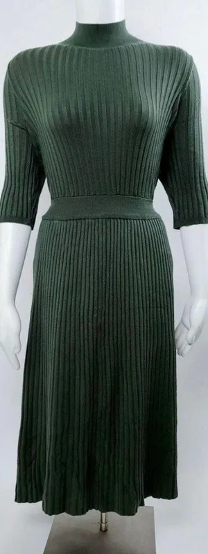 Olive Green Ribbed Dress thumbnail 1