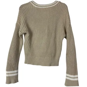 Abercrombie Fitch Tipped Ribbed V Neck Sweater Light Brown XXS Striped Collar‎ thumbnail 2