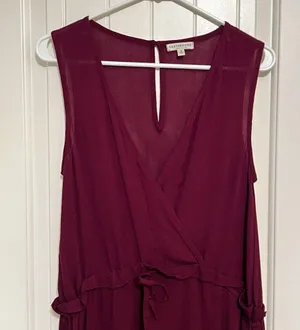 Earthbound Jumpsuit Small Burgundy Red jogger Leg Faux Wrap Sleeveless Gauze thumbnail 3
