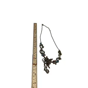 Brass-Tone Multi Color Rhinestone Butterfly Flower Charm Necklace thumbnail 5
