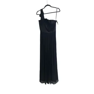 Max and Cleo Black Satin Chiffon Gown size 4 Small hole on the bottom of the dre thumbnail 2