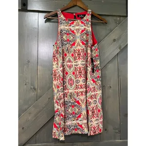 Lulus Red Paisley Mini Dress‎ High Neck Shift Small Boho Festival thumbnail 2