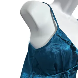 Satin Romantic Babydoll Cami L‎ Teal Ruffle Trim Y2K Coquette Lingerie Style Top thumbnail 4
